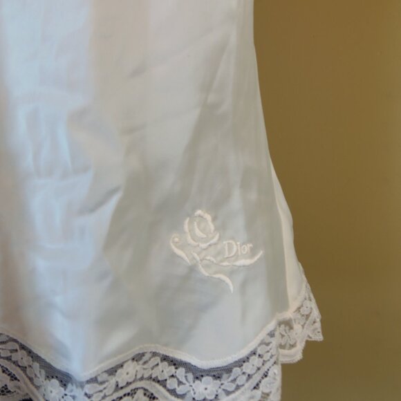 Vintage Christian Dior SZ MED Lace Trim Camisole Slip Top Ivory Satin Designer - Picture 5 of 11